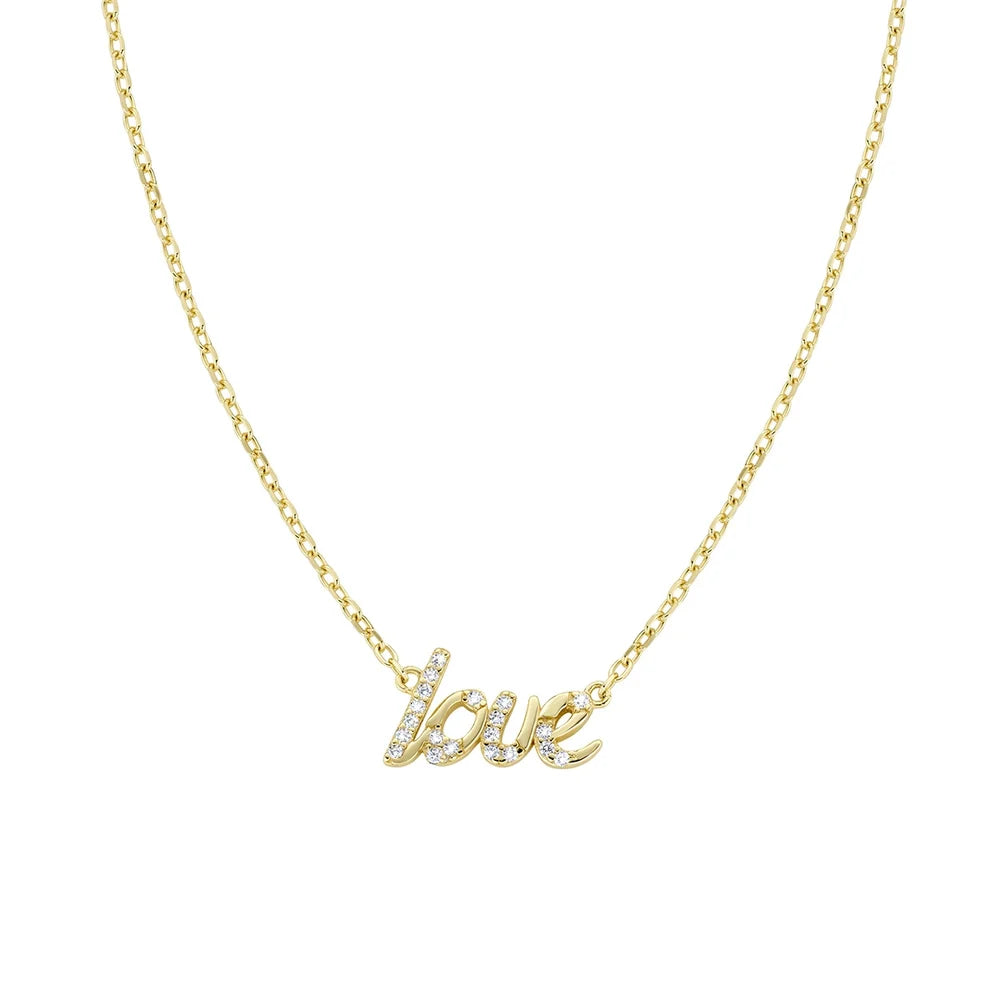 Collana Amen Cuori Argento Dorato Scritta Love e Zirconi