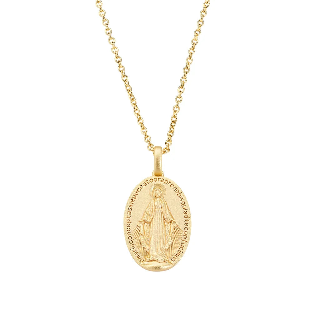 Collana Amen Sacro Argento Dorato Medaglia Ovale Madonna Miracolosa