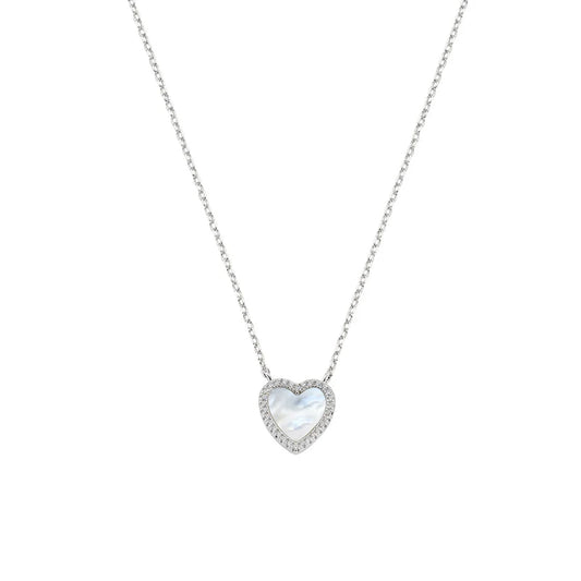 Collana Amen Madreperle Argento Con Centrale Cuore Madreperla E Zirconi
