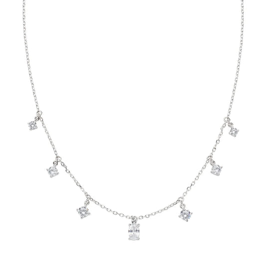 Collana Amen Argento Pendenti Zirconi+Zircone Centrale Ovale