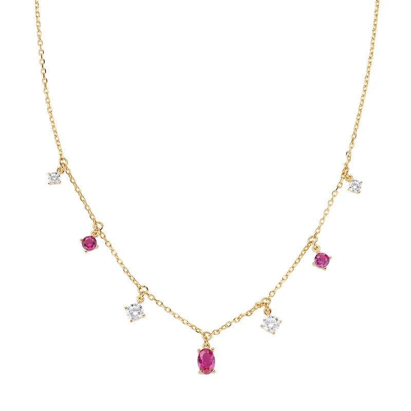 Collana Amen Argento Dorato Pendenti Zirconi Bianchi/Rossi