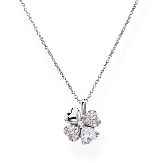 Collana Amen Amore Argento Pendente Quadrifoglio Cuori Zirconi