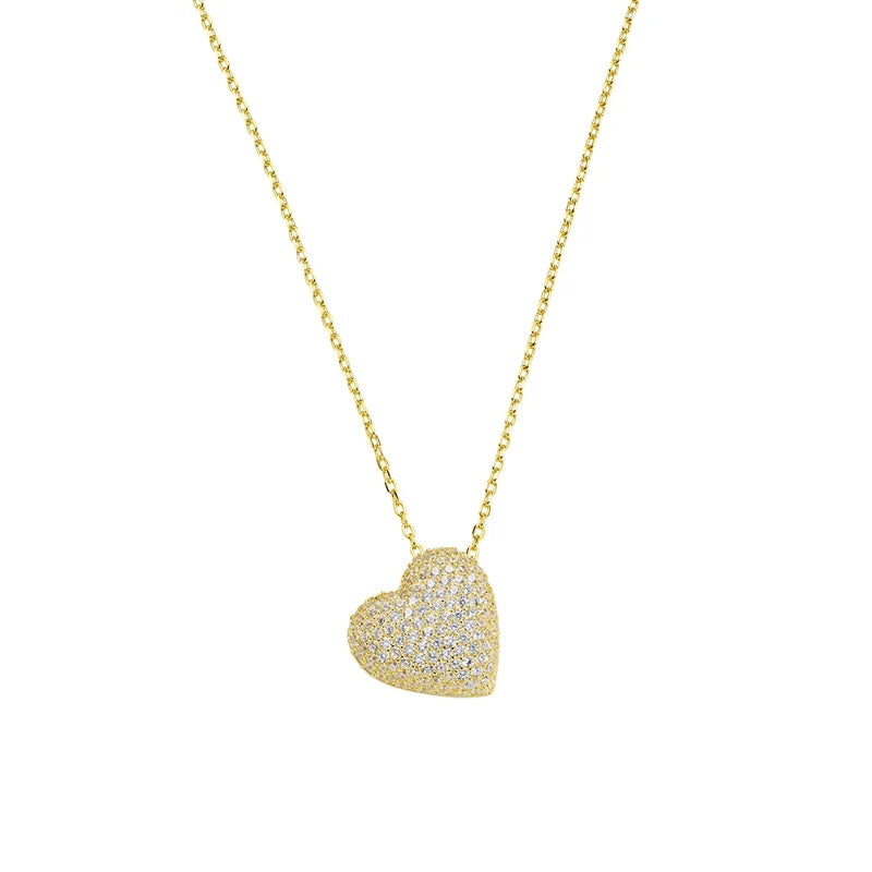Collana Amen Cuori Argento Dorato Pendente Cuore Bombato con Zirconi