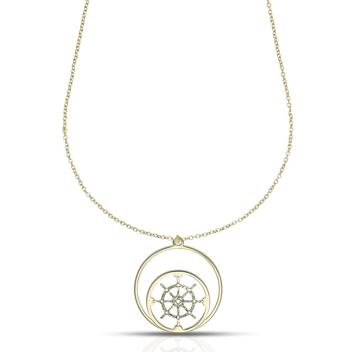Collana Dana Zephyr Uomo Oro Giallo 9 Kt con Pendente Doppio Cerchio Con Timone Lavorazione Martellata