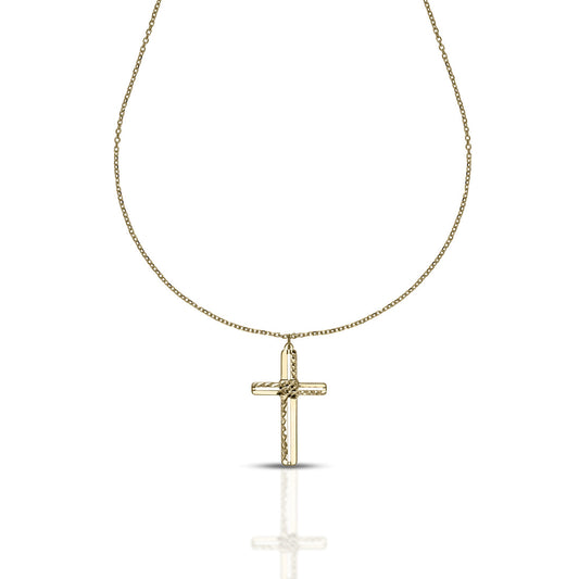 Collana Unisex Dana Corpus Lux Oro Giallo 9 Kt Pendente Croce Finitura Lucida E Diamantata