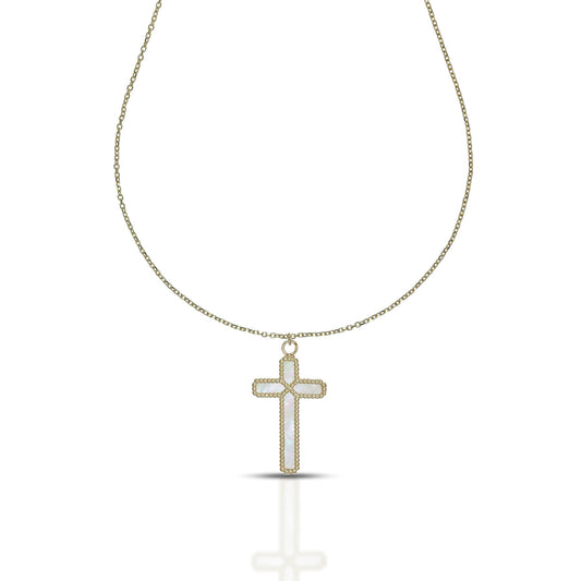 Collana Dana Corpus Lux Unisex Oro Giallo 9 Kt Double Face Finitura Diamantata Contorno Decorato E Madreperla