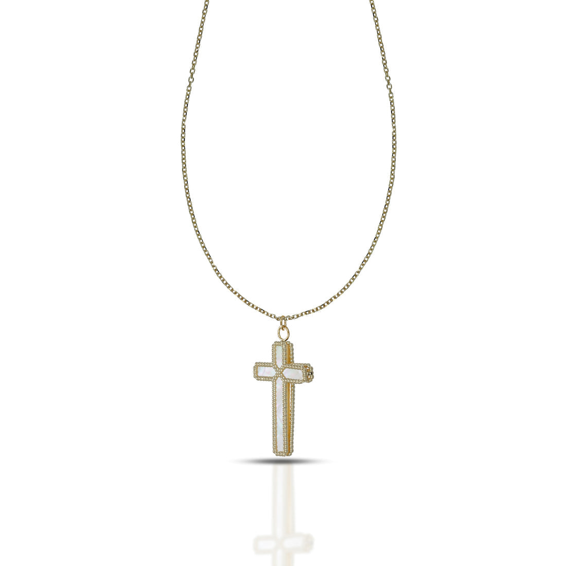 Collana Dana Corpus Lux Unisex Oro Giallo 9 Kt Double Face Finitura Diamantata Contorno Decorato E Madreperla