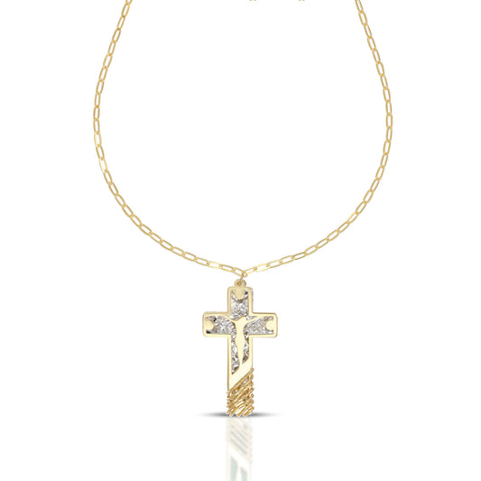 Collana Unisex Dana Corpus Lux Bicolore Oro Giallo/Bianco 9 Kt Croce e Cristo