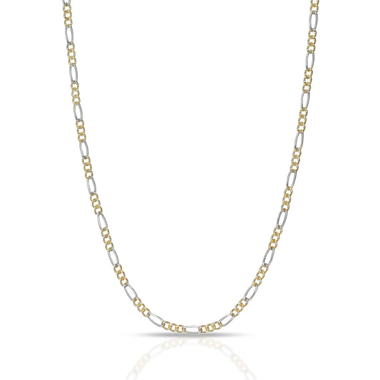 Collana Dana Timeless Uomo Bicolore Oro Giallo/Bianco 9 Kt Catena A Maglia Figaro 3+1