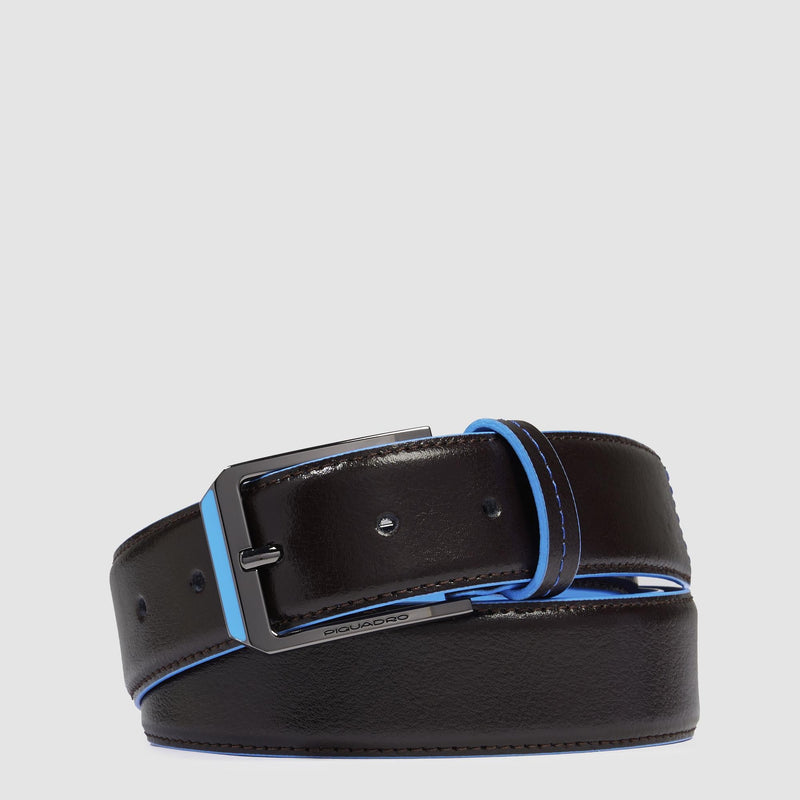 Cintura Piquadro Uomo Fibbia Ardiglione Pelle Liscia Mogano