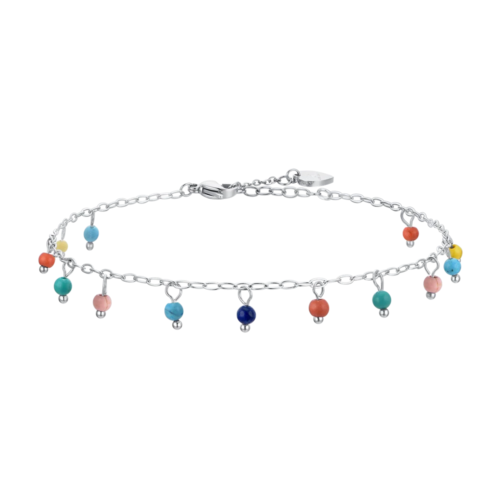 Cavigliera con Charm Luca Barra Acciaio e Sfere Pietra Dura Multicolor