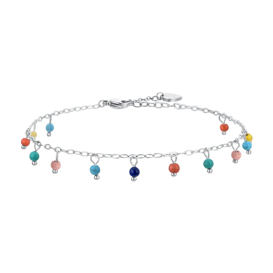 Cavigliera con Charm Luca Barra Acciaio e Sfere Pietra Dura Multicolor