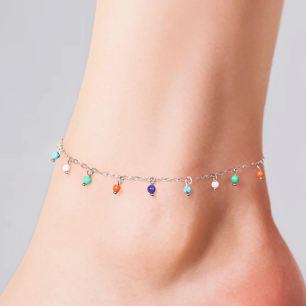 Cavigliera con Charm Luca Barra Acciaio e Sfere Pietra Dura Multicolor