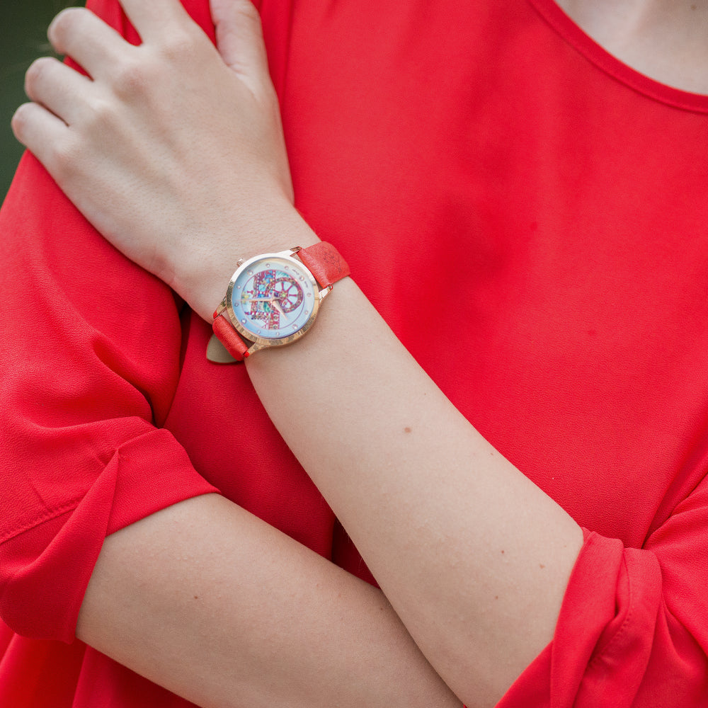Orologio Camurrìa U Carrettu vanity Lady 37 mm pvd Oro Rosa Cinturino Pelle Rossa