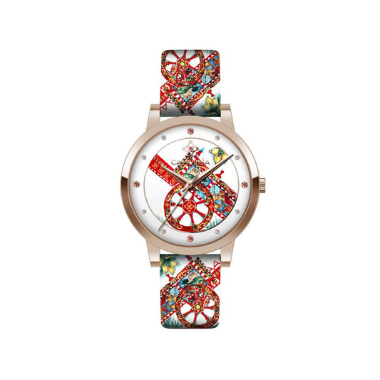 Orologio Camurria U Carrettu 32 mm Pvd Oro Rosa Cinturino Stampe Siciliane Carretto