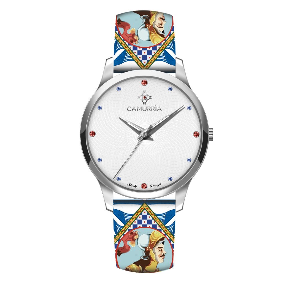 Orologio Camurria U Pupu 37 mm Acciaio Cinturino Stampe Siciliane