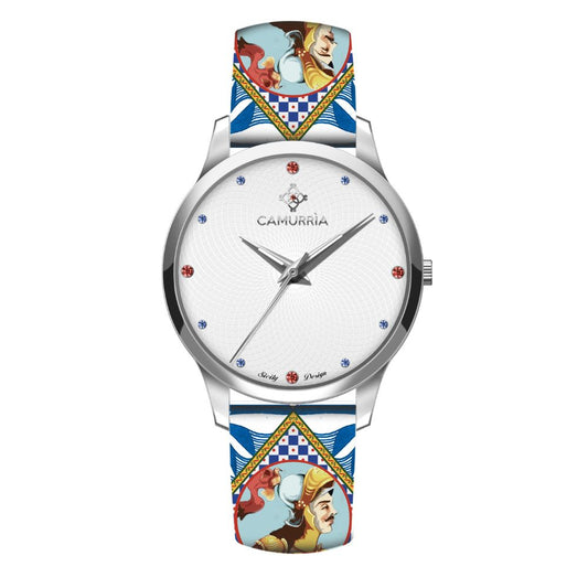 Orologio Camurria U Pupu 37 mm Acciaio Cinturino Stampe Siciliane