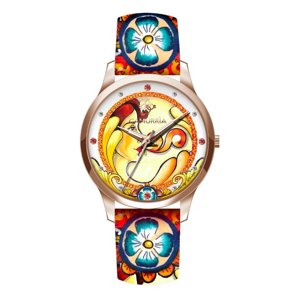 Orologio Camurrìa La Dea Fortuna 37 mm Pvd Oro Rosa Cinturino con Stampe