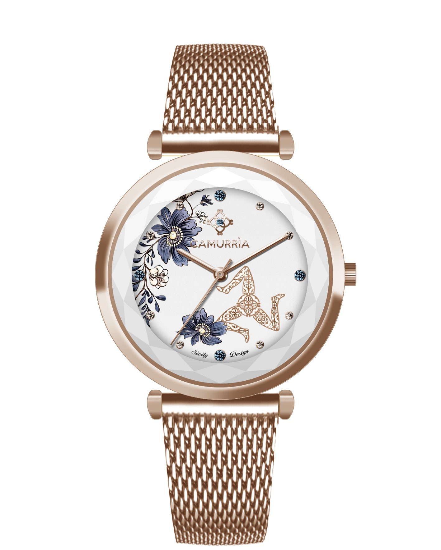 Orologio Camurria A Trinacria 34 mm Pvd Oro Rosa Braccialato Maglia Milanese
