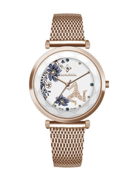 Orologio Camurria A Trinacria 34 mm Pvd Oro Rosa Braccialato Maglia Milanese