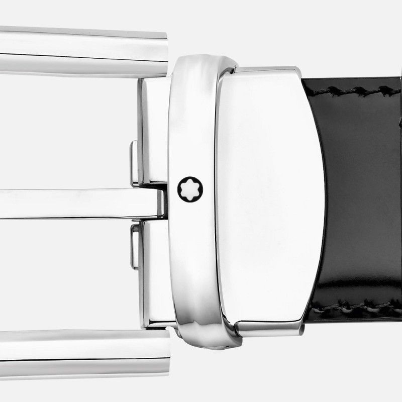 Cinture Montblanc Belt-Horseshoe Shiny Palladium Cintura Pelle Nera Fibbia Palladio