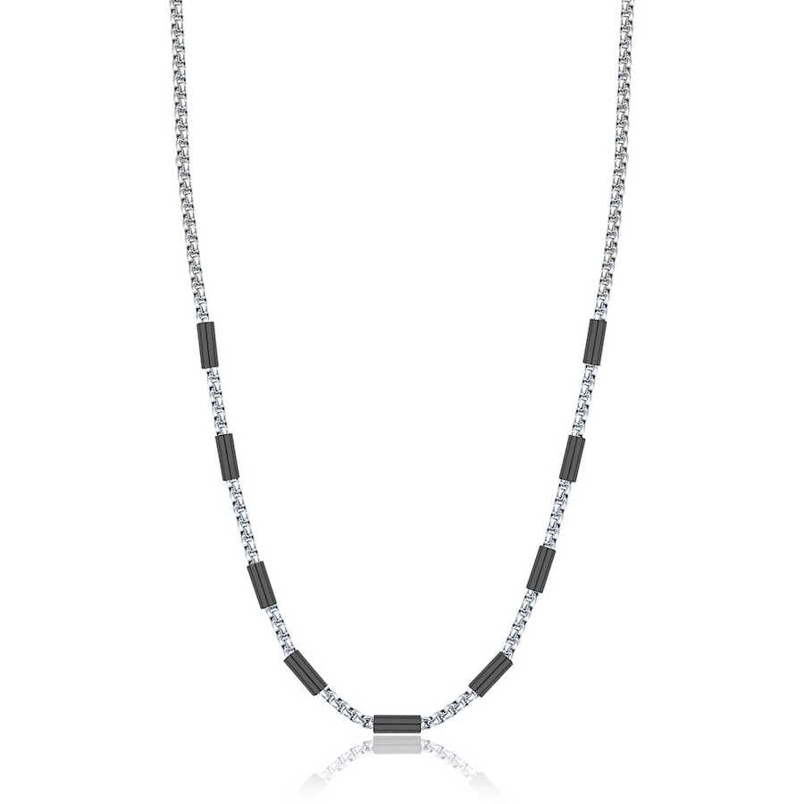 Collana Uomo Luca Barra Acciaio Maglia Alternata Cilindri Pvd Nero