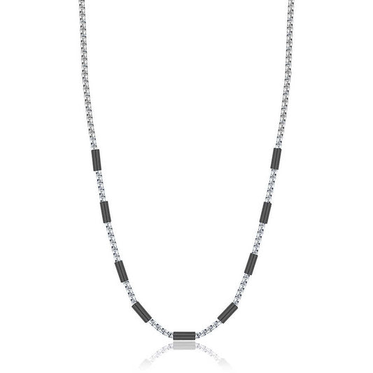 Collana Uomo Luca Barra Acciaio Maglia Alternata Cilindri Pvd Nero