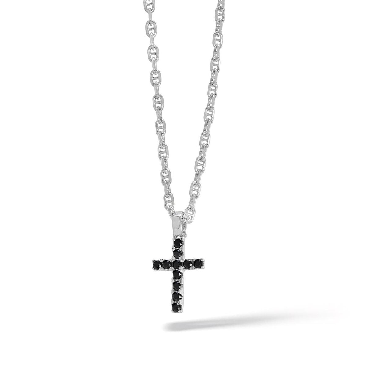 Collana Comete Tennis Argento Maglia Marinara Pendente Croce Zirconi Neri