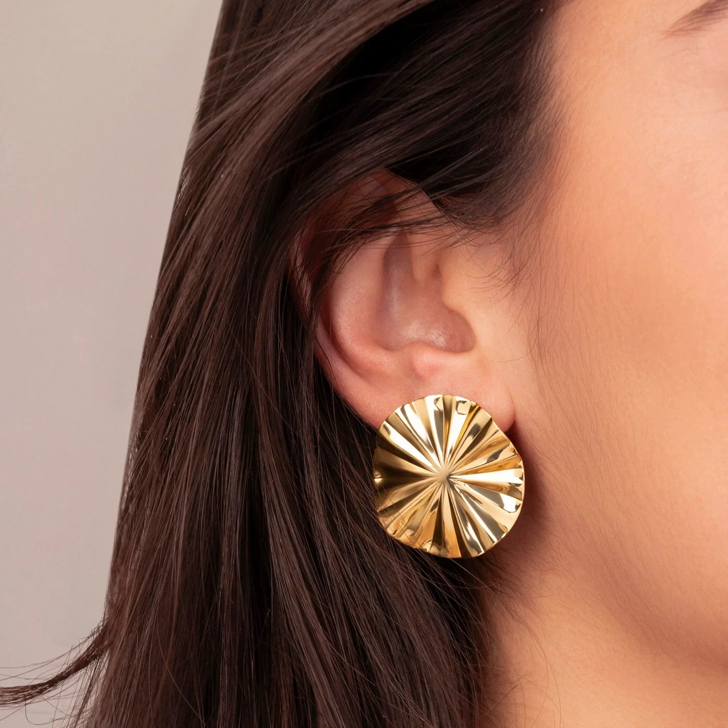 Orecchini Etrusca Gioielli Lega Golden Placcata Oro 18 Kt Disco Diamantati