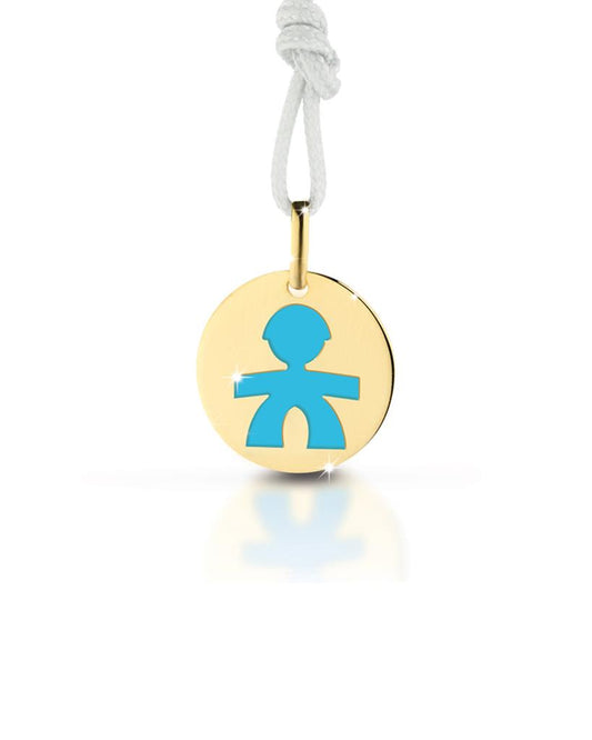 Ciondoli Lebebé Prime Gioie Ciondolo Tondo Bimbo Oro Giallo 9 Kt Cordino Bianco
