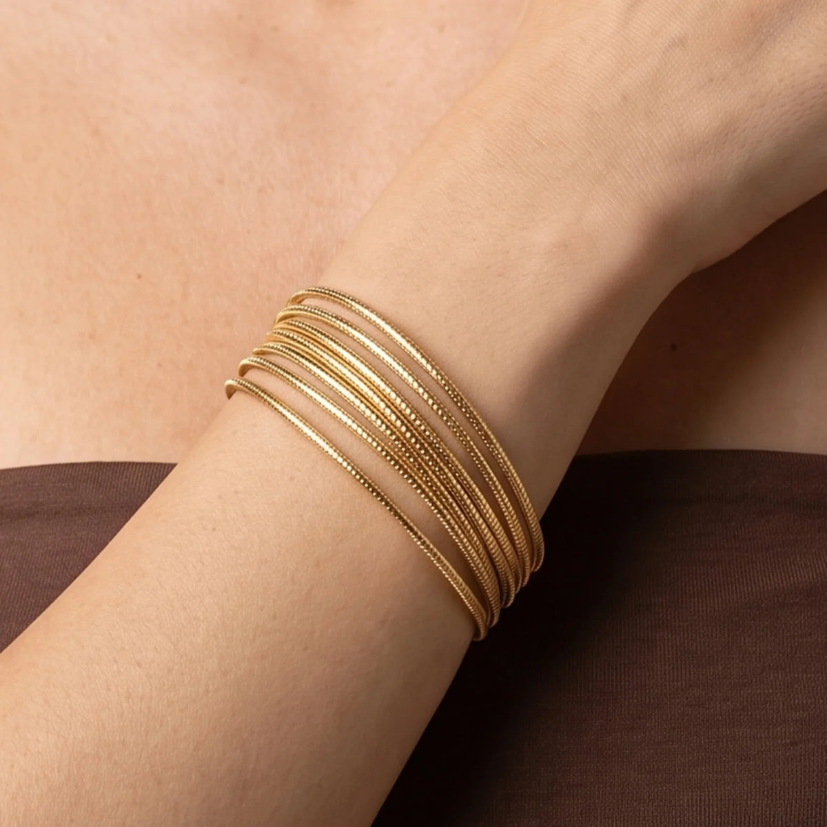 Bracciale Multifilo  Etrusca Gioielli Lega Golden Placcata Oro Catene Tubogas