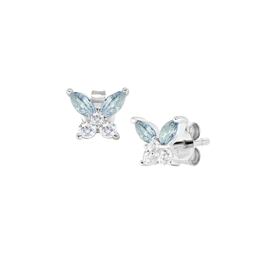 Orecchini Lobo Amen Fiori Argento Farfalla Zirconi Blu London/Bianchi