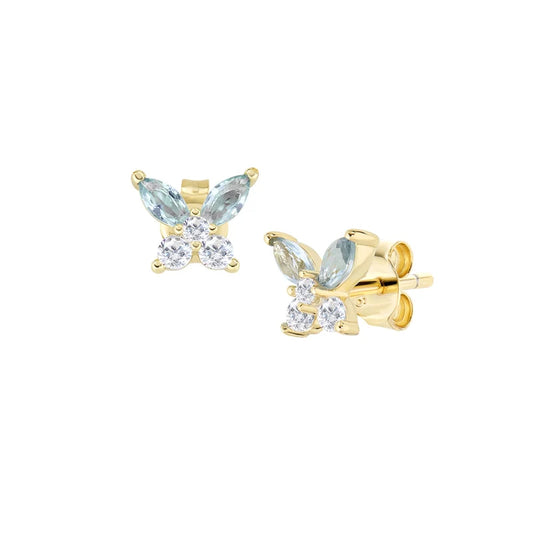 Orecchini Lobo Amen Fiori Argento Dorato Farfalla Zirconi Blu London/Bianchi