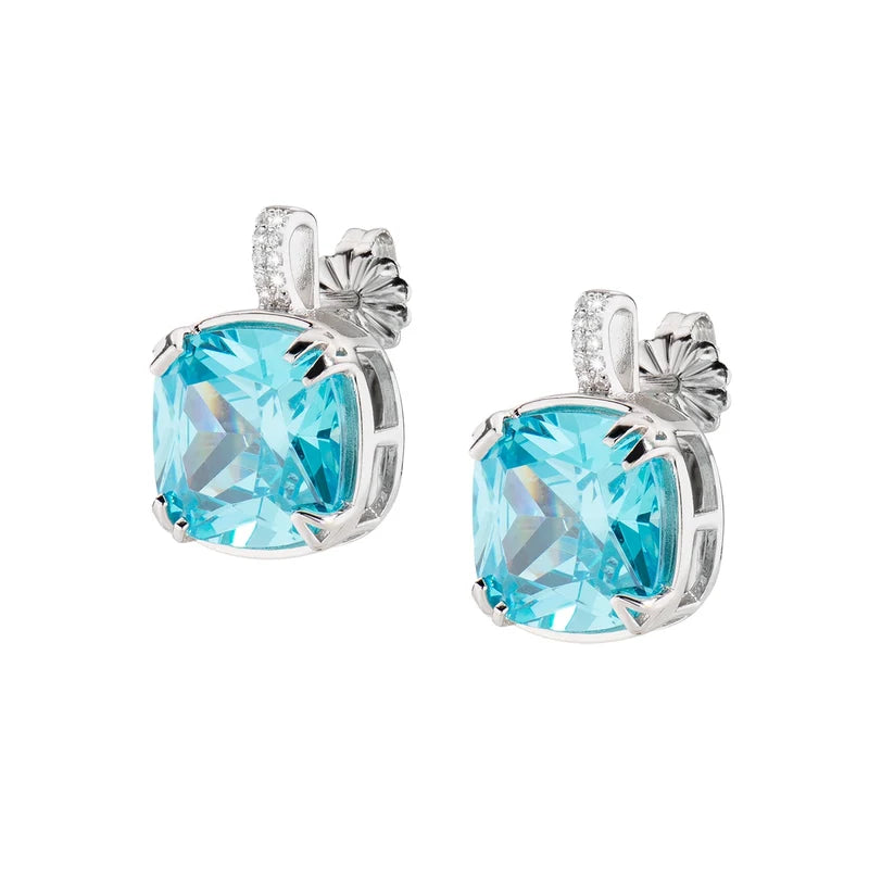 Orecchini Lobo Amen Cocktail Argento Zirconi Acquamarina/Bianchi