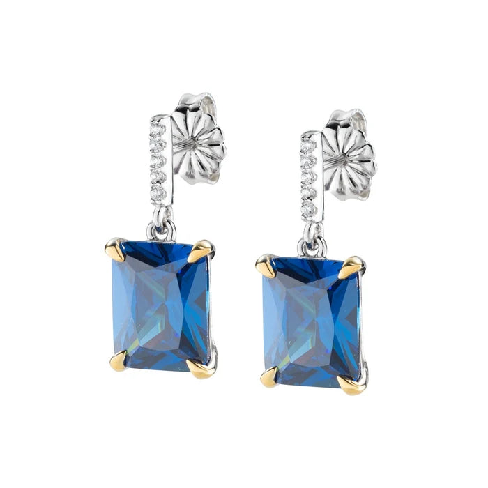 Orecchini Pendenti Amen Cocktail Argento Filo Di Zirconi e Zircone Blu