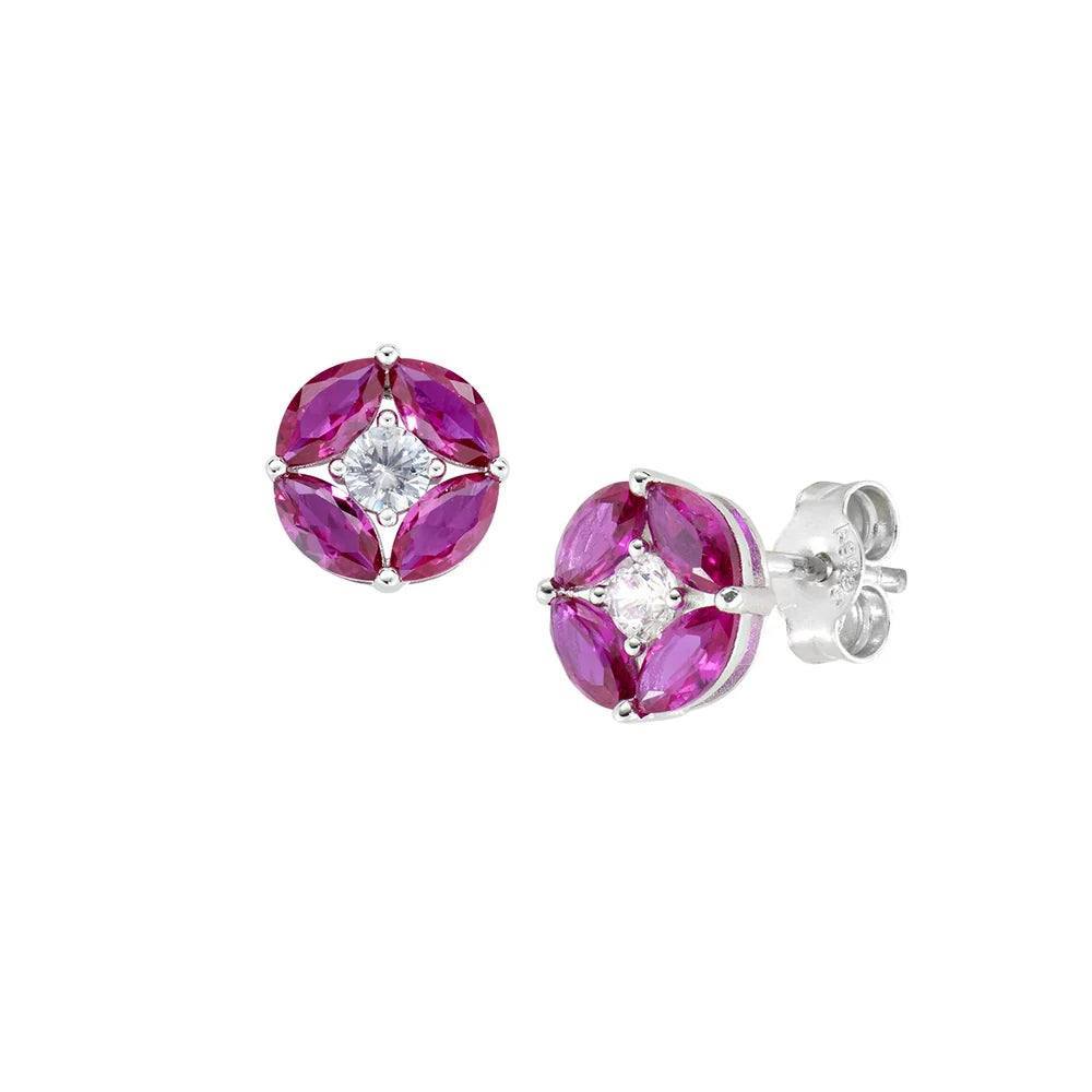 Orecchini Lobo Tondi Amen Aura Argento Zirconi Rosso Ciliegia/Bianco