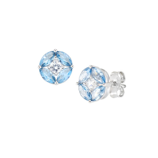 Orecchini Lobo Tondi Amen Aura Argento Zirconi Blu London/Bianco