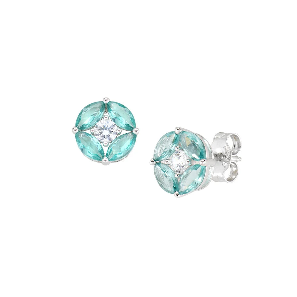 Orecchini Lobo Tondi Amen Aura Argento Zirconi Verde Acqua/Bianco