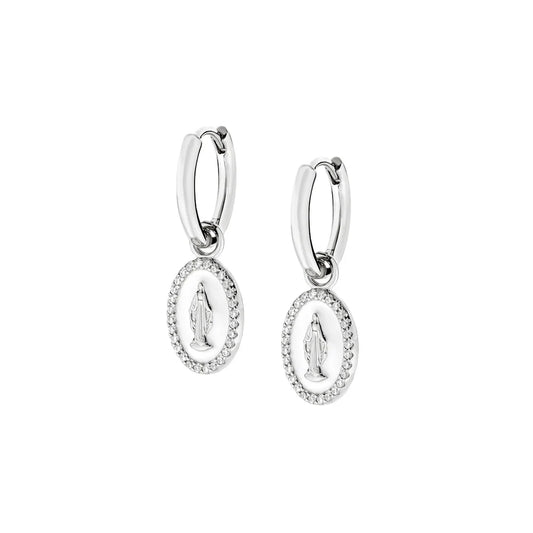 Orecchini Boccolette Pendenti Amen Miracolosa Argento Con Medaglietta