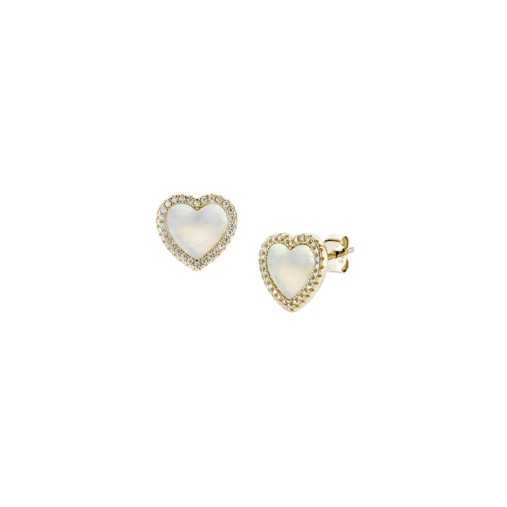 Orecchini Lobo Amen Cuori Argento Dorato Madreperla Con Zirconi