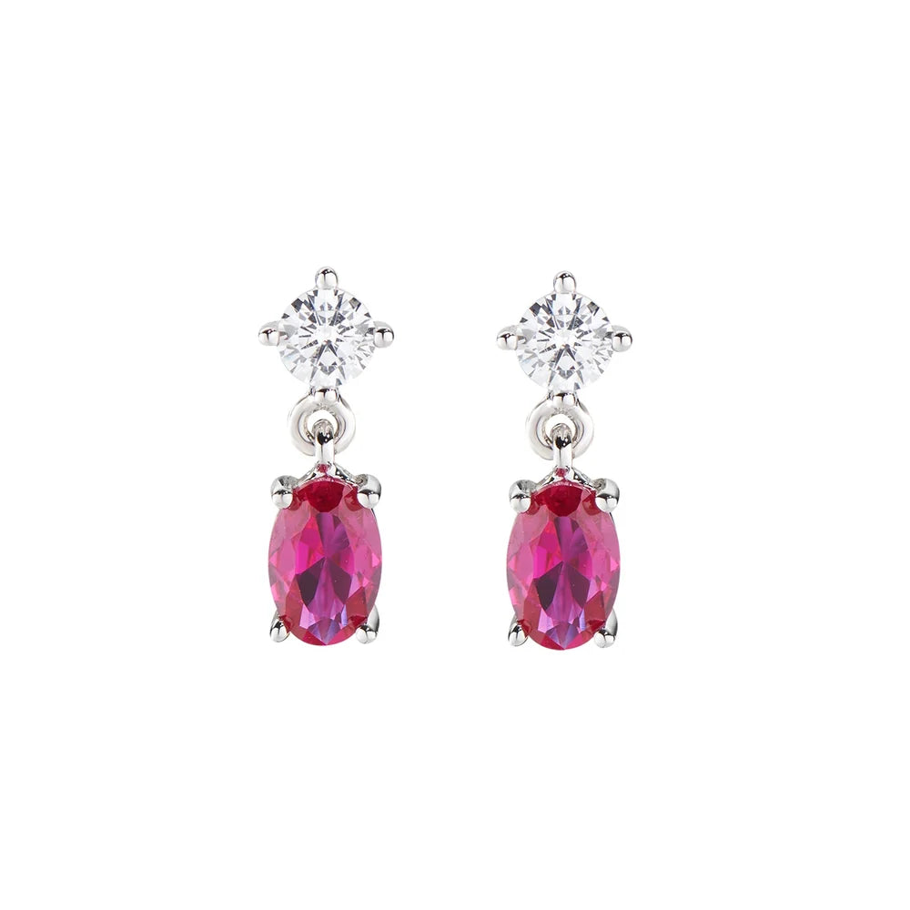 Orecchini Pendenti Amen Fancy Argento Punto Luce + Zircone Ovale Rosso