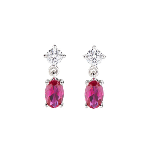 Orecchini Pendenti Amen Fancy Argento Punto Luce + Zircone Ovale Rosso