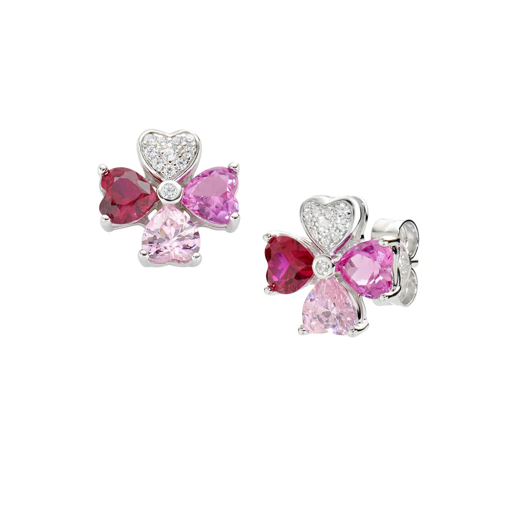 Orecchini Lobo Amen Quadricuore Argento Quadrifoglio Zirconi Rubino/Rosa/Fucsia/Bianco