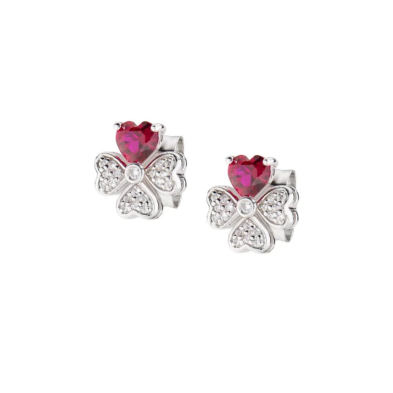 Orecchini Lobo Amen Quadricuore Argento Zirconi Bianco/Rosso