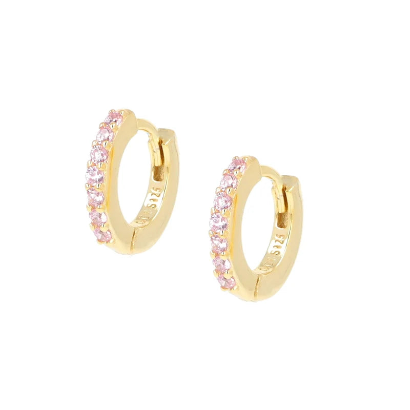 Orecchini a Cerchio Amen Tennis Mania Argento Dorato Zirconi Rosa