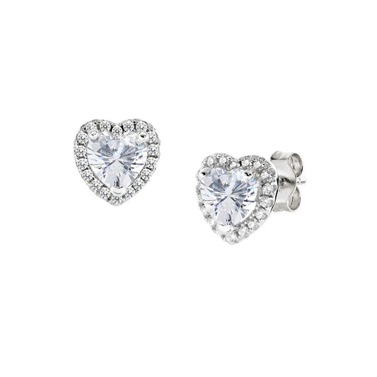 Orecchini Lobo Amen Dolce Cuore Argento Zircone Taglio Cuore Contornato