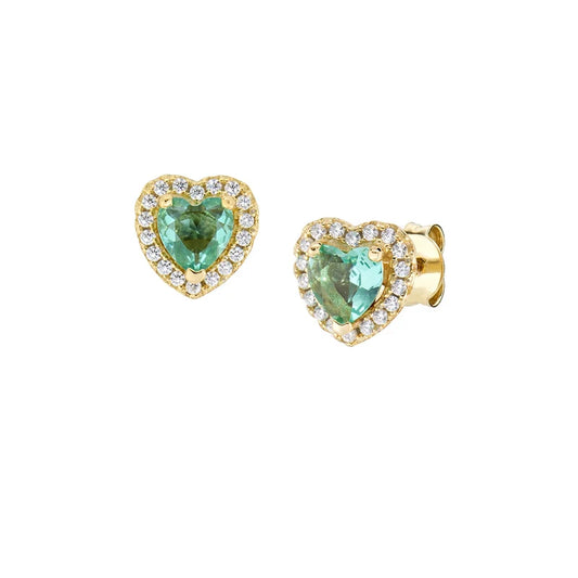 Orecchini Lobo Amen Dolce Cuore Argento Dorato Cuore Zircone Verde Acqua Contornato
