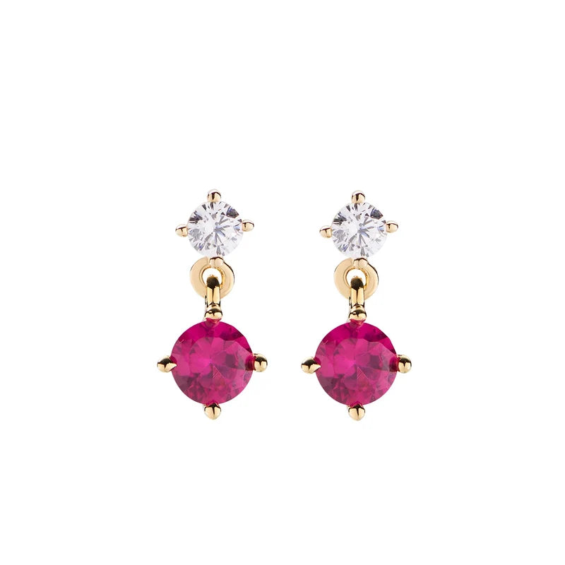 Orecchini Pendenti Amen Fancy Argento Dorato Punto Luce e Zircone Rosso