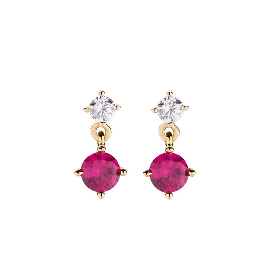 Orecchini Pendenti Amen Fancy Argento Dorato Punto Luce e Zircone Rosso