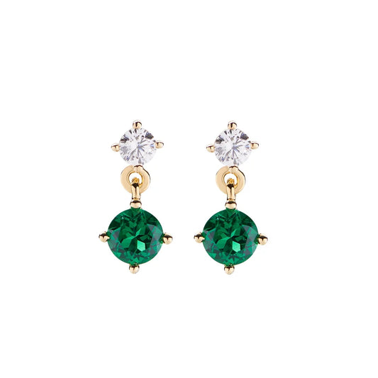 Orecchini Pendenti Amen Fancy Argento Dorato Punto Luce e Zircone Verde